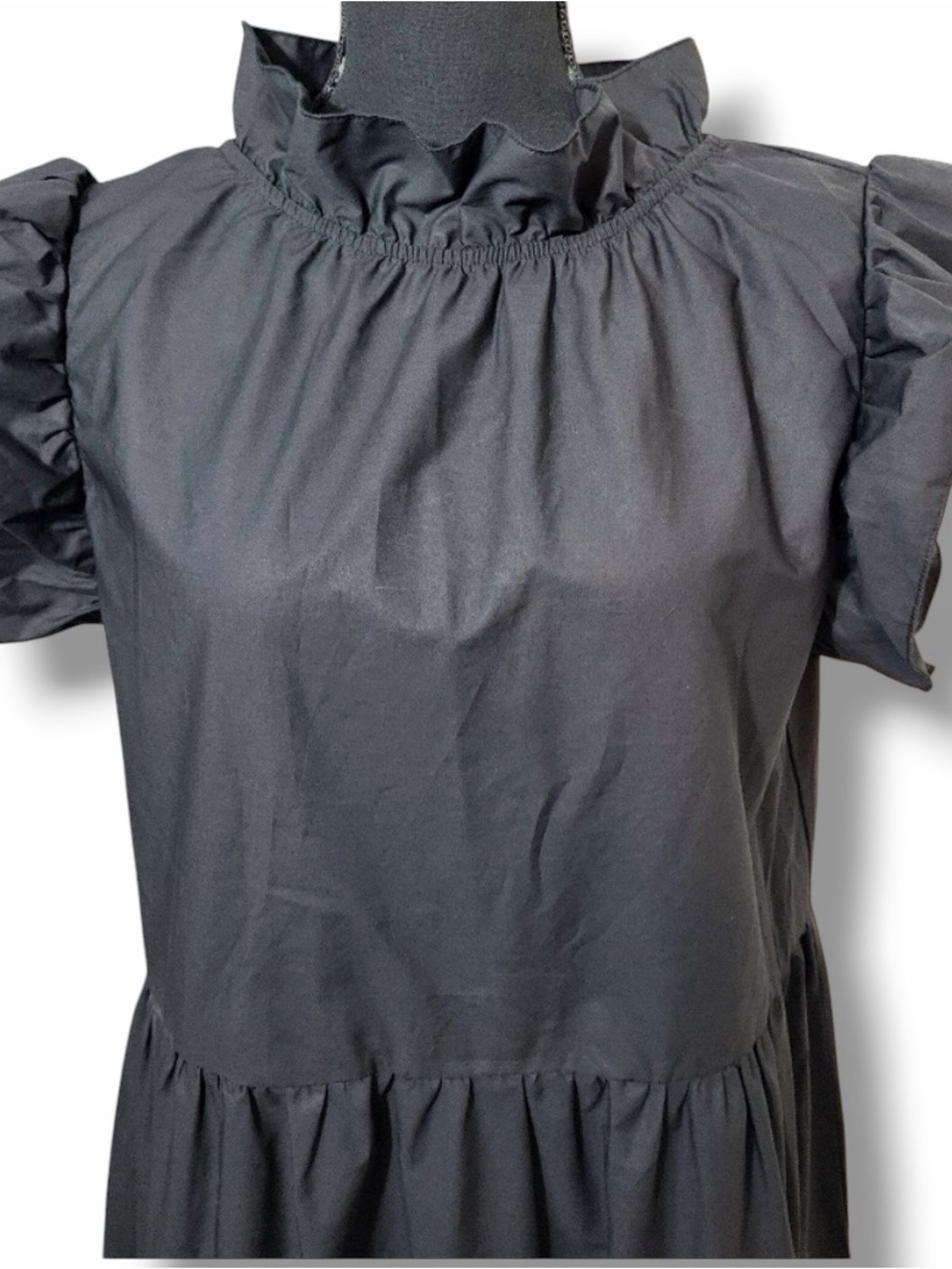 Chepe Italy Black Tiered Poplin Ruffle Sleeve Dress Sz- S Dark Cottagecore - Picture 11 of 14